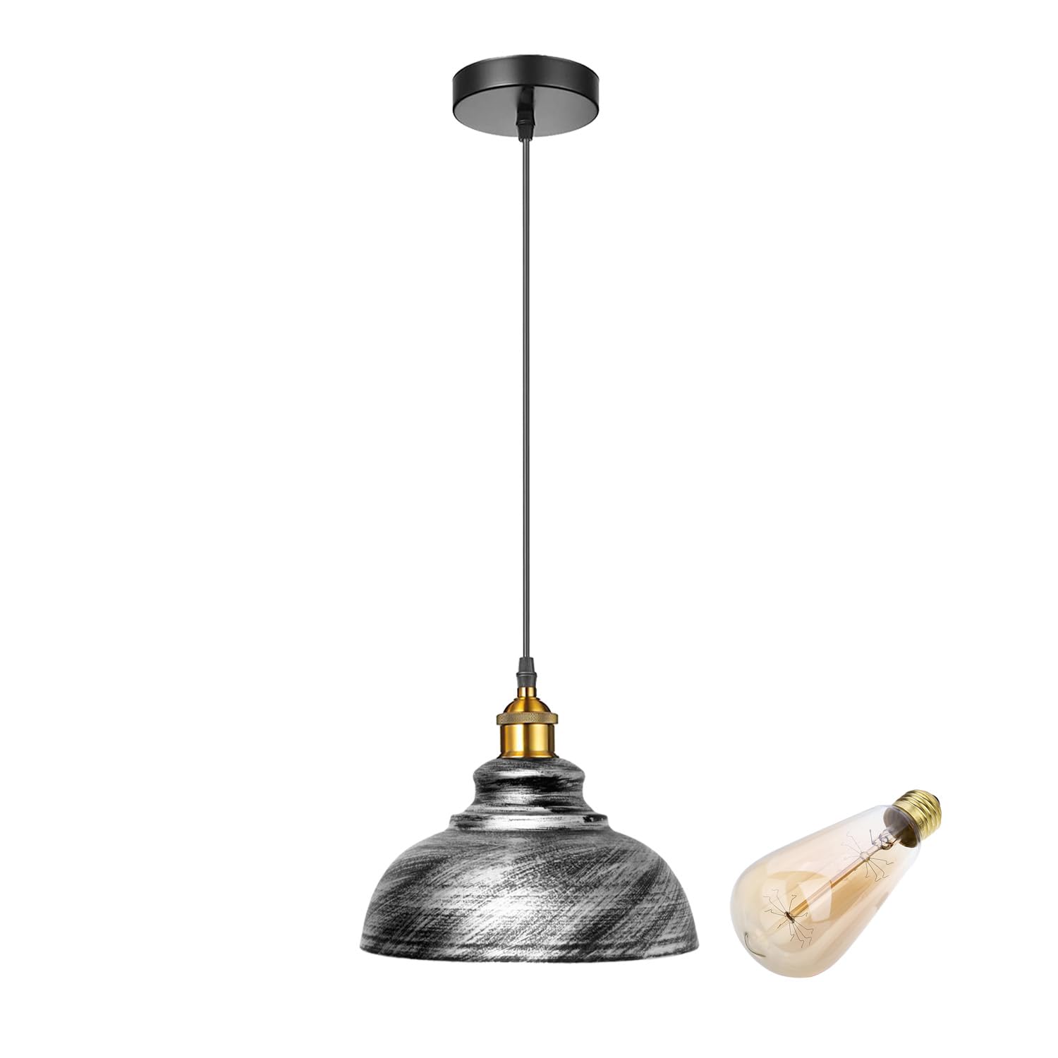 LEDSone Modern Brushed Silver Metal Ceiling Pendant Fitting - 29cm Curvy Dome Shaped Easy Fit Light Shade for Bedroom, Hallway, Office, Café, Industrial Flush Mount Ceiling Lighting