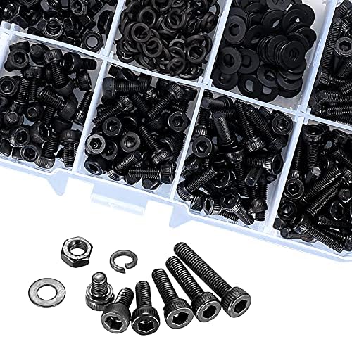 450Pcs M3 Hexagon Socket Head Cap Screw Assortment Kit, Carbon Steel Cap Head Allen Bolts Nuts Lock Flat Washers Machine Screws Set with Storage Box