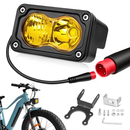 Image of 2 Pin Male Yellow Headlight for Rad Power Bikes Vamoose Mammoth | High Intensity CREE LEDs, Spot Flood Combo Beam, 3000K Yellow 20W Waterproof E-Bike Light, Check Connector Before Purchase.