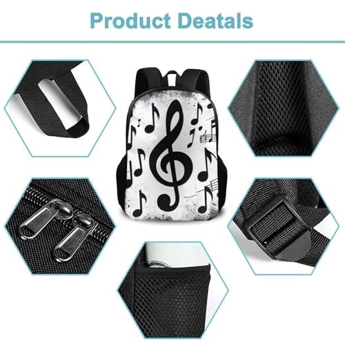 Large Water Resistant College Bag, Computer Bag, Durable Travel Laptop Backpack For Women Men Gunge Black And White Music Notes2