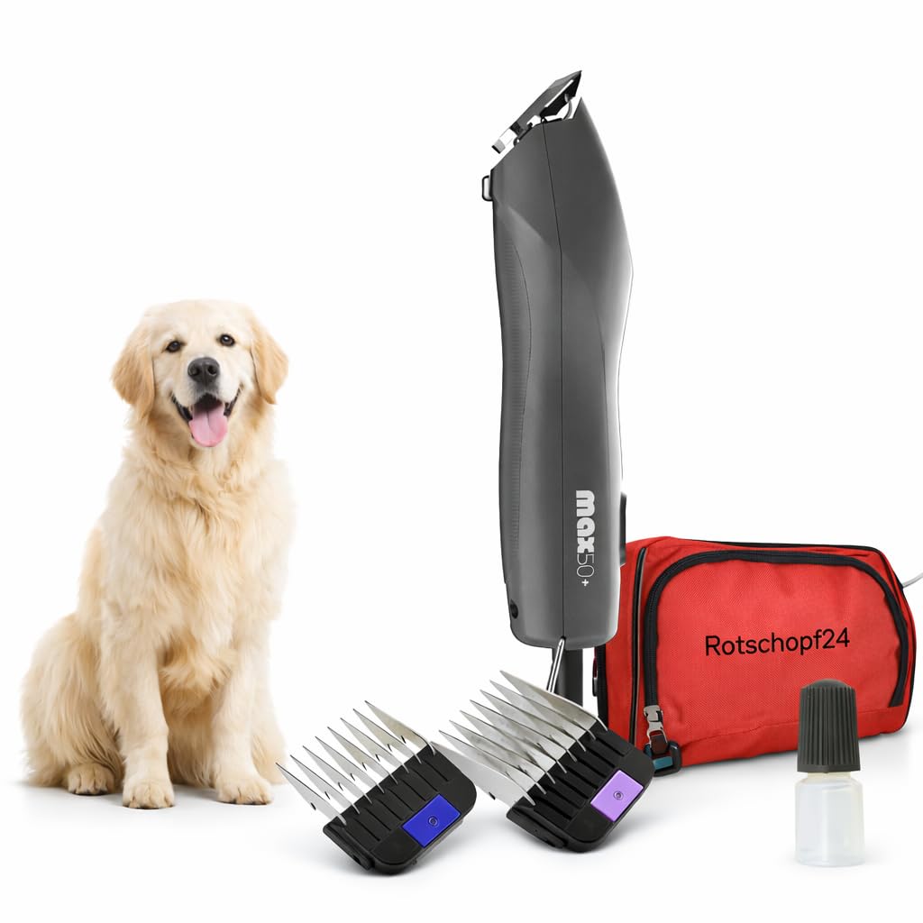Rotschopf24 Max 50+ Hundeschermaschine + Tasche & 2 Metallaufsätze (6+13mm)