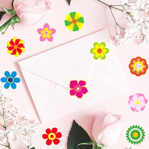 Image of 500Pcs Holographic Flowers Stickers Rolls 1in Laser Waterproof Stickers for Kids 10 Colors Flowers Self-Adhesive Sticker Rolls for Classroom Reward Scrapbook Journal Envelope Decorations