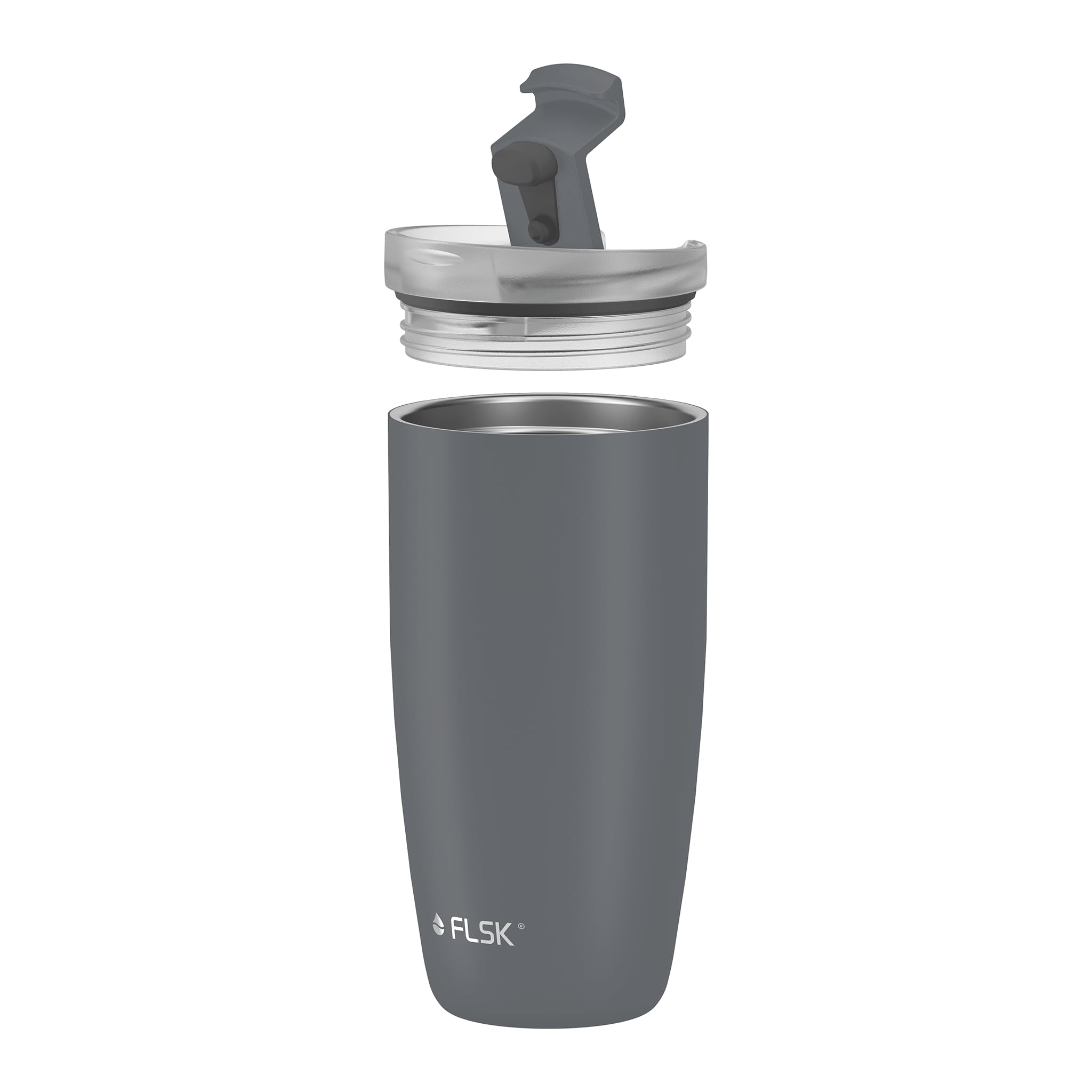 FLSK CUP Edelstahl Mehrwegbecher für unterwegs (350 ml, 500 ml) - 3 h heiß, auslaufsicher, inkl. plastikfreier Tubebox und Mikrofaser-Buddy, ideal für Reisen, Büro oder Auffüllen im Café