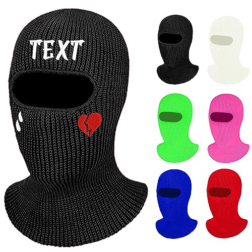 Personalized Balaclava 1-Hole Full Face Ski Mask Custom Text Logo Embroidery Name Winter Beanie Hat Women Knitted Cap Men Black