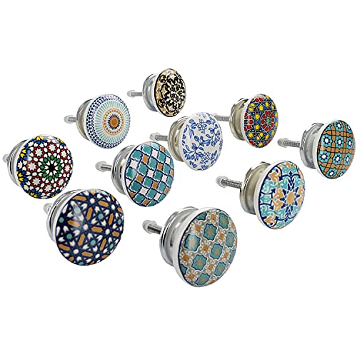 Lot De 10 Boutons De Porte En Céramique Énergie Positive VI, Style Vintage Chic - Poignées De Placard / Tiroir Par G Décor