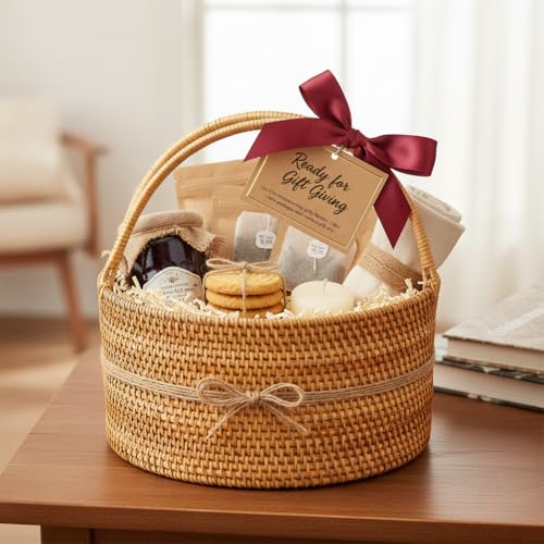 Handwoven Rattan Picnic Basket, 11"×11"×4" Rustic Storage - image 4