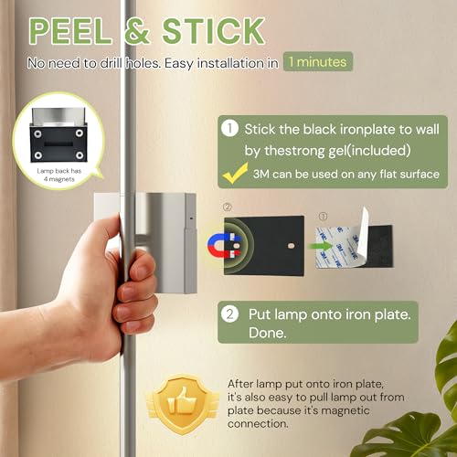 Image of L LOHAS LED 27.7in Peel and Stick on Battery Operated Wall Sconces Set of 2, Magnetic Linear Wall Sconce Easy Install witg Removable Battery, No Drill, Sconces Wall Decor Set of for Livingroom, Nickel