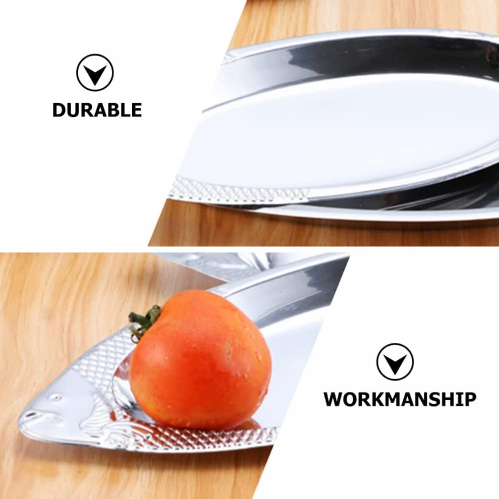 Platos de cena de acero Platos de camping Plato de pescado ovalado de metal Platos for servir Bandeja de frutas Soporte for postre Carne Sushi Plata-S