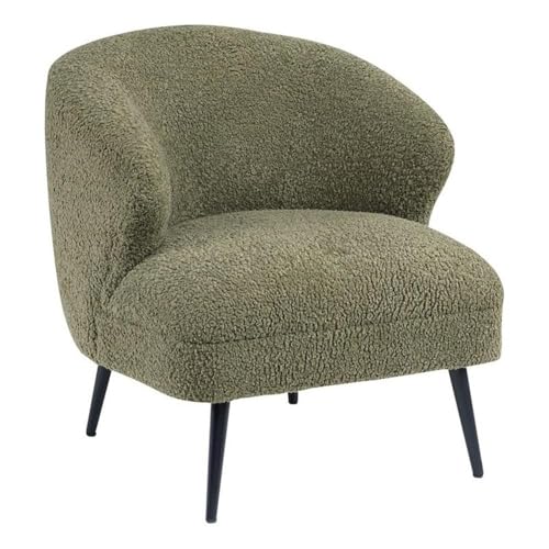 Sillón Curvo Verde con Tela Bouclé y Estructura Metálica miniatura 1
