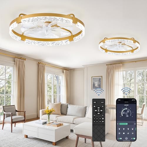 Image of LEDIARY 2-Pack 24 inch Ceiling Fans with Lights, APP & Remote, Gold