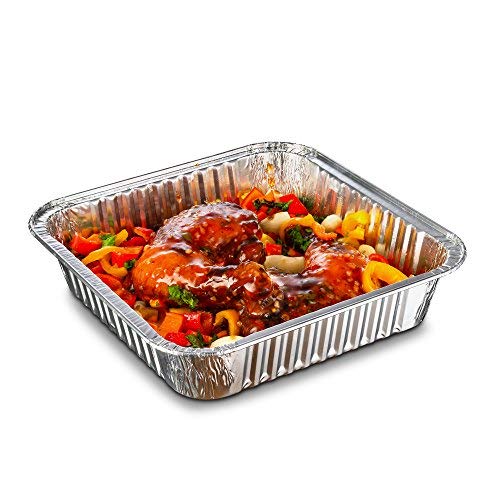 [100 Pack - 8"x8"] Propack Disposable Aluminum Foil Meal Prep Cookware Square Pans, Oven, Toaster, Grill, Cooking, Roasting, Broiling, Baking, Event, Take Out, Restaurant - Thumbnail 5