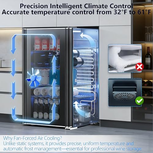 Image of COWSAR Mini Fridge Cooler, 130 Can Beverage Refrigerator with Glass Door, ETL Approved Wine Fridge with Digital Temperature Control, LED Light, Reversible Door for Home, Office, Bar - 3.2 Cu.Ft