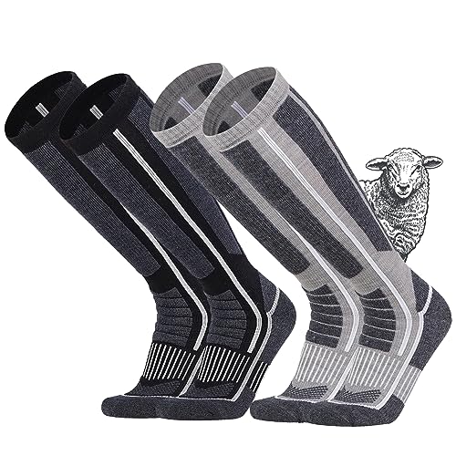 2 Pares Calcetines Lana Merino Hombre Mujer, Espesar Calcetines Termicos Invierno,Calcetine de Esquí de Transpirable y antideslizante, Calcetine Snowboard para esquiar, Deportes Al Aire Libre