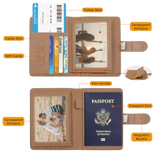 Image of Melsbrinna Rfid Passport Holder for Travel women /Men, Cute Passport Wallet Rfid Blocking Card Slots, Rfid Passport Cover /CaseTravel Wallet, Passport Book Holder (1, LG KHAKI)