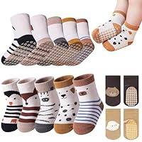 lomdung 7 Paia Calzini Antiscivolo Bambino, Animali Stampa Calze in Cotone Traspirante per Neonati, Calze in Cotone Traspirante per Neonati, 3-5 Anni Compleanno Regalo, per Bambini, Bambine