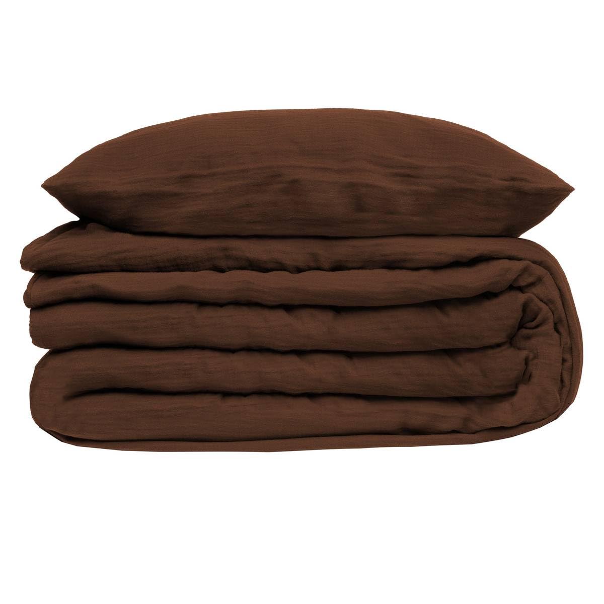 Atmosphera - Parure de lit 3 pièces Flora Gaze de Coton Marron 260x240cm