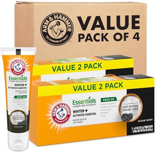 ARM & HAMMER Essentials Fluoride-Free Toothpaste, Clean Mint, 4.3oz, 4-Pack