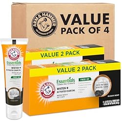 ARM & HAMMER Essentials Fluoride-Free Toothpaste, Clean Mint, 4.3oz, 4-Pack | Whitening + Activated Charcoal Toothpaste, 100% Natural Baking Soda