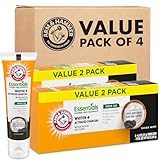 ARM & HAMMER Essentials Fluoride-Free Toothpaste, Whitening + Activated Charcoal Toothpaste, 4 Pack of 4.3oz Tubes, Clean Mint, 100% Natural Baking Soda