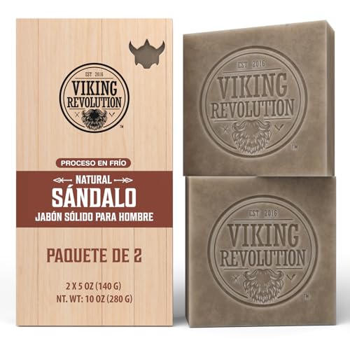 Viking Revolution - Jabon Natural Cuerpo - Jabón de Sándalo - Jabón Natural con Aceites Esenciales Prensados en Frío - Jabón para Hombres con Aceite de Coco, de Karité y de Almendras - 2 x 140 g