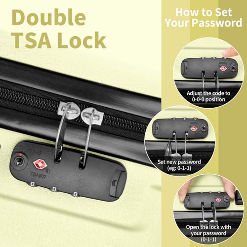 Luggage Sets 3 Piece, PC+ABS Hard Shell Suitcase Sets with TSA Lock 4 Spinner Wheels, Lightweight Trolley Travel Case for Carry On Check-in Business Trip, Yellow (20/24/28)4