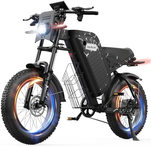 VARUN Xplorer Raptor Electric Dirt Bike- Peak 1000W Ebike for Adults Up to 60Miles & 28MPH,48V 20.8Ah Battery, 20" Fat Tires, 7-Speed All-Terrain E-Bike with Suspension, LED Lights & Turn Signals