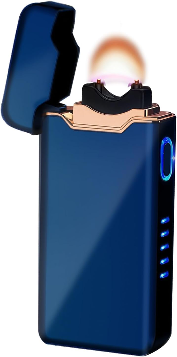 Electric Lighter Plasma Rechargeable with LED Battery Indicator Strong Flame, USB Convenient Charging, Windproof Lighter Outdoor（B-Black）