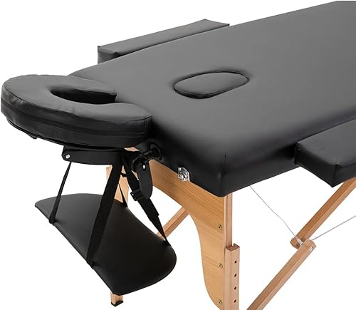 Miniatura 6 de Cama de masaje portátil, mesa de masaje de cuero de PVC, mesa de terapia de masaje con soportes de haya, cama de spa ajustable de 84 pulgadas, cama