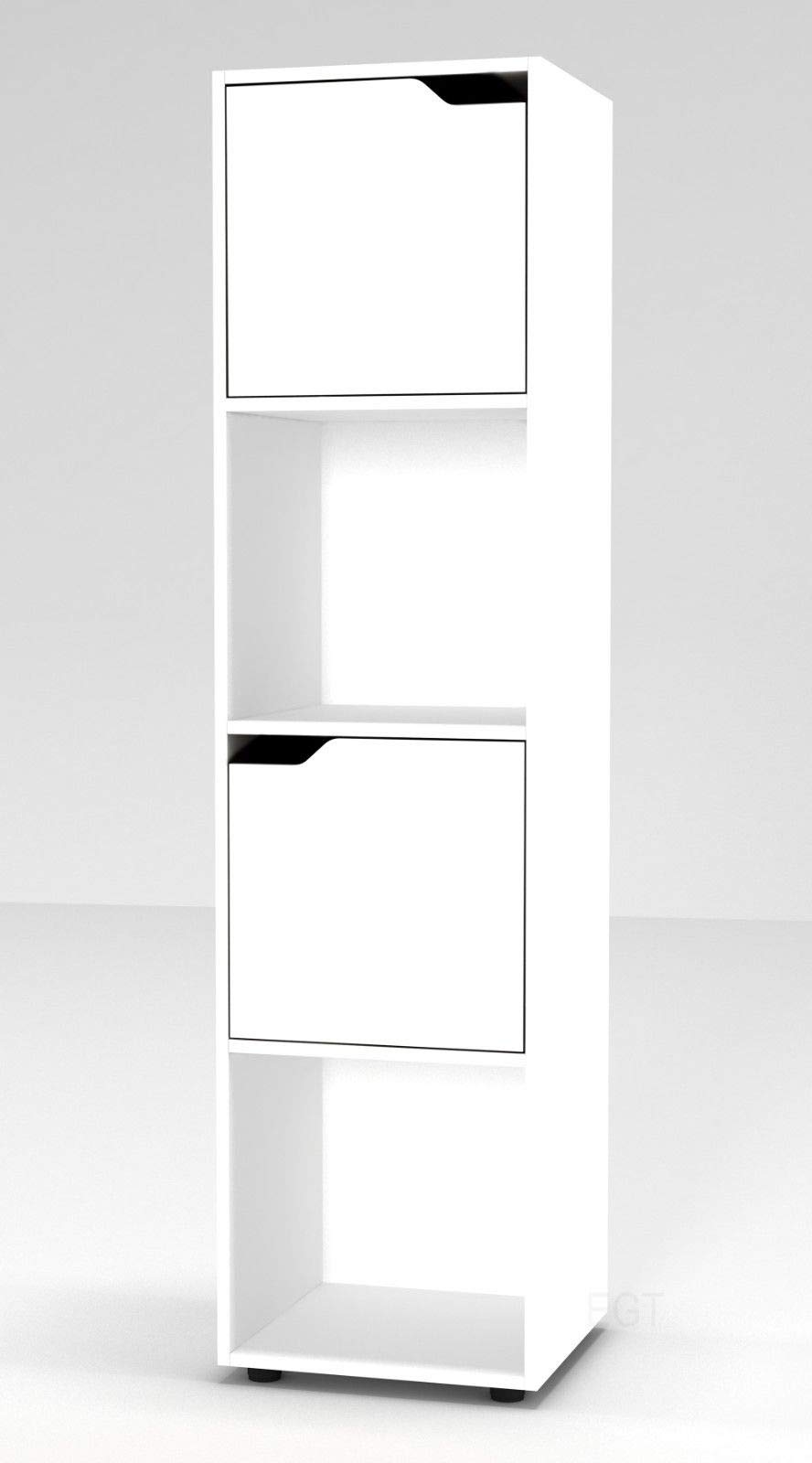 URBNLIVING Wooden White 4 Cubed Bookcase With 2 White Doors