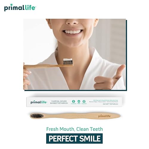 Miniatura 6 de Primal Life Organics Cepillo de dientes de iones de carbón, paquete de 2, ayuda a eliminar el mal aliento, elimina las bacterias y reduce las