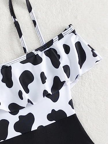 WDIRARA Girl's Cute Cow Print Swimwear Ruffle Trim Cold Shoulder Boho One Piece Swimsuit3