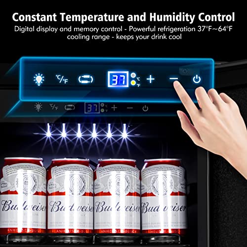 Image of Tylza Beverage Refrigerator 15 Inch Wide, Mini Fridge Stainless Steel Under Counter Beverage Cooler, 130 Cans Beer Fridge with Built-in and Freestanding Beverage Fridge