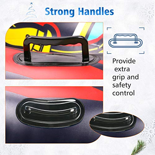 Winzwon Snow Tube for Adult and Kid Heavy Duty Inflatable Large Snow Sledding Tube with Handles for Winter Christmas Snow(Yellow & Triangle) - Thumbnail 7