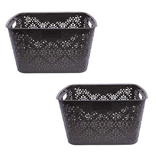 Image of Cutting Edge Essentials Plastic Storage Baskets /Shelf /Turkish Rack without Lid - Set of 2 for Fruit Vegetable Bathroom Stationary Home Basket with Handle (Brown, Large)