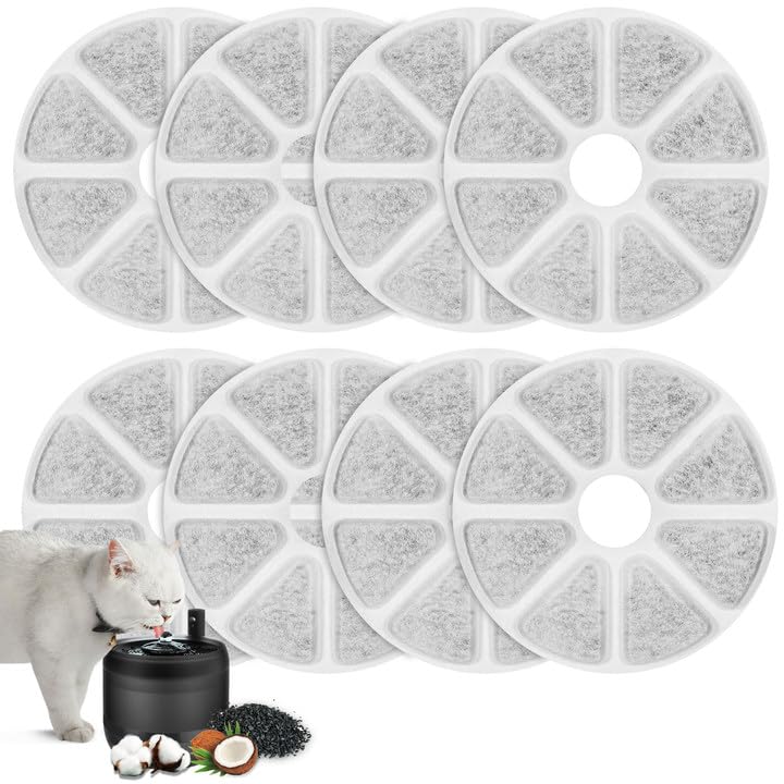 8pcs Cat Water Fountain Filters Compatible with Philips PAW3210/02 Cats Drinking Fountain, Activated Carbon Cat Filters