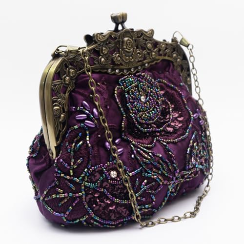 Image of Women's Vintage Beaded Sequin Flower Evening Handbags Wedding Clutches Prom Cocktail Party Handbags