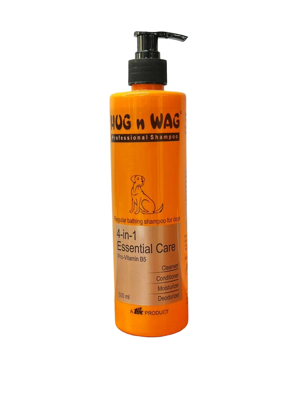 Hug n Wag Professional 4-in-1 Dog Shampoo | Cleanser, Conditioner, Moisturizer, & Deodorizer | Orange Peel Oil & Pro-Vitamin B5 | Shampoo for Puppy & Dog | 500ml | Pack of 1