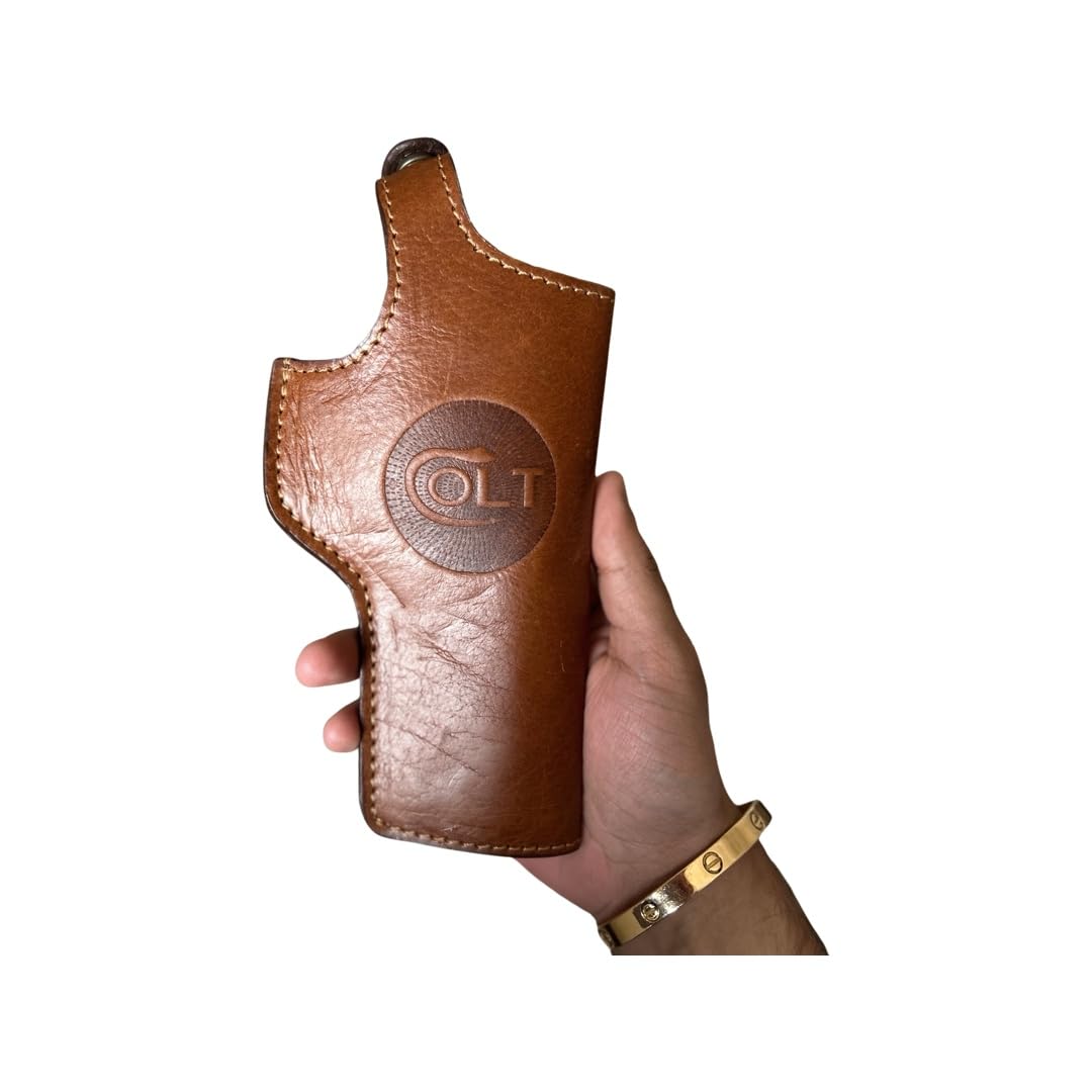 FIRMA WOLFF Stylish Holster Cover in Brown/Tan Leather for 9MM Pist.., Cover 45 Big Models, Malhotra, Ithaca, Colt Embossed-image-25