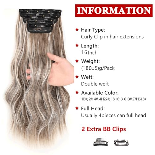 Xtrend 16Inch Wavy Hair Extensions Clip in Synthetic Hair Pieces for Women Girls - Image 2