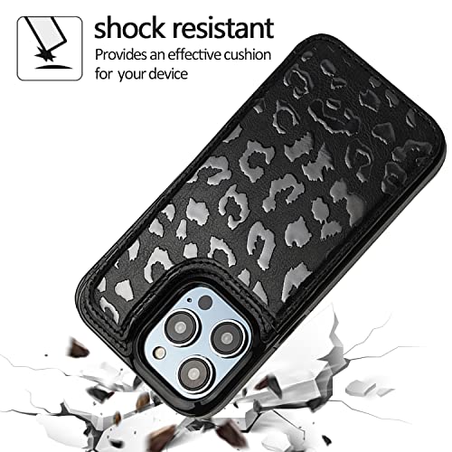 Image of uCOLOR Compatible with iPhone 13 Pro Wallet Case with Card Holder Slots Marble Flip Leather RFID Kickstand Phone Wallet Cover for Women and Girls 6.1 inch (Black Leopard, iPhone 13 Pro 6.1 inch)