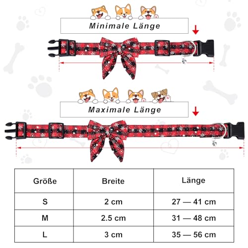 Kesote Hundehalsband Katze Halsband Hund Weihnachtshalsband Groß Hunde Hundeschleife Einstellbar Schleife Rot Weihnachten Geschenk Welpen (L)