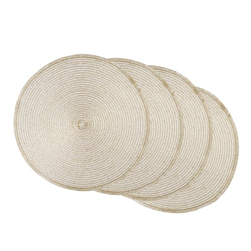 DII Woven Placemats Collection Metallic Round Placemat Set, 15", Champagne, 4 Piece