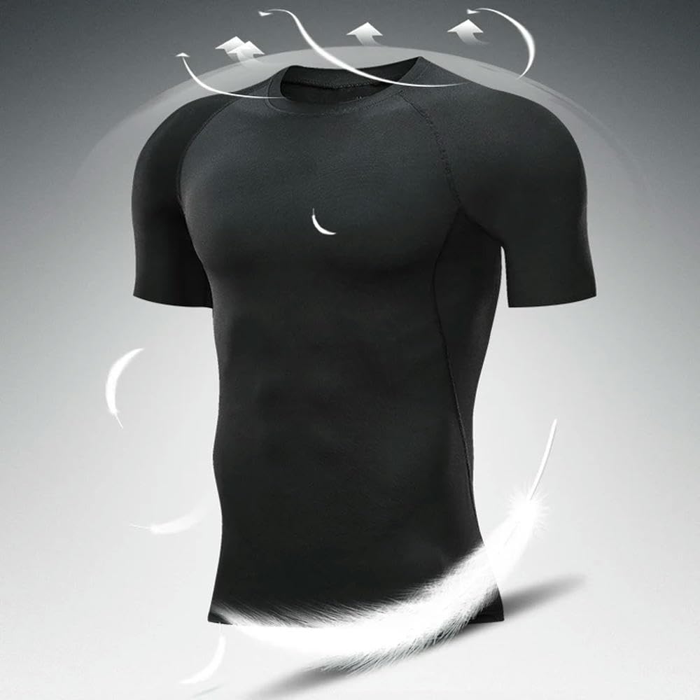 DYRBF - Camiseta de compresión para hombre, secado rápido, para fútbol, fitness, gimnasio, deporte, manga corta, transpirable