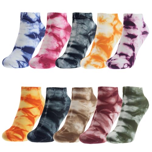 10 Pairs Women Cotton Tie Dye Socks Ankle Socks Low-Cut Socks Novelty No-Show Socks, 5-9