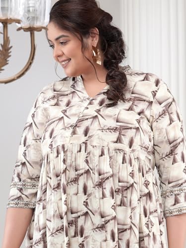 Image of Bani Women Printed Plus Size Co-ord Set, Fit & Flare Shirt and Trouser Set 2 Piece Outfit, 3 /4 Sleeves V Neck, Coord Sets for Womens, Western Dress Stylish Design for all Occasions
