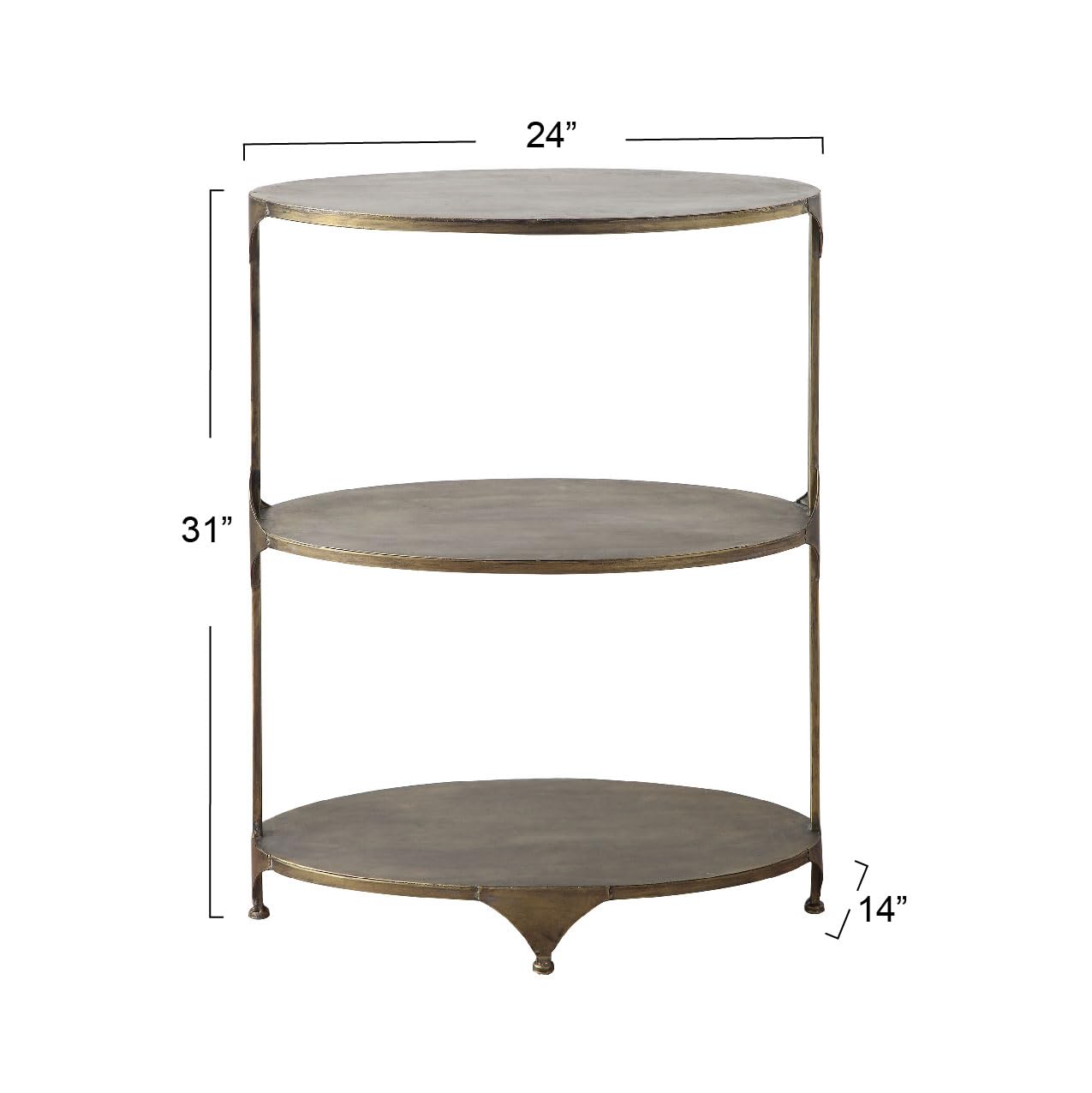 Creative Co-Op Antique Gold Oval Metal 3-Tier Shelf/Side Table