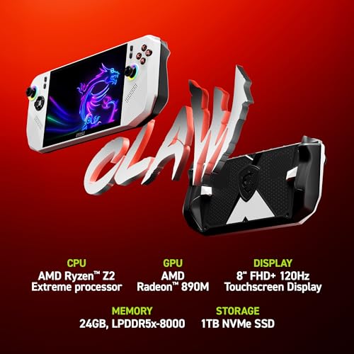 Image of msi Claw A8 PC Gaming Handheld: AMD Ryzen Z2 Extreme, 8 inch FHD+ 120Hz Display, 24GB LPDDR5x, 1TB NVMe SSD, SD Card Reader, Thunderbolt 4, Win 11 Home: White BZ2EM-070US