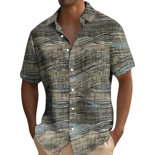 Yekdmxop Camisa hawaiana hombre manga corta elegante camisas verano firmadas Slim Fit Coreana Henley Shirts blanca Camisas Playa Fiesta Funky con Botones Impresión Palmeras Shirt Casual Transpirable