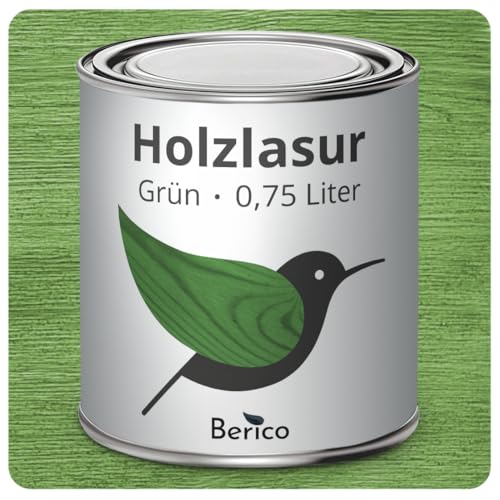 Berico Holzlasur - Grün - 0,75 Liter Lasur - Wetterfeste Holzschutzlasur für Innen und Außen - Holzschutz, Wetterschutz und UV-Schutz