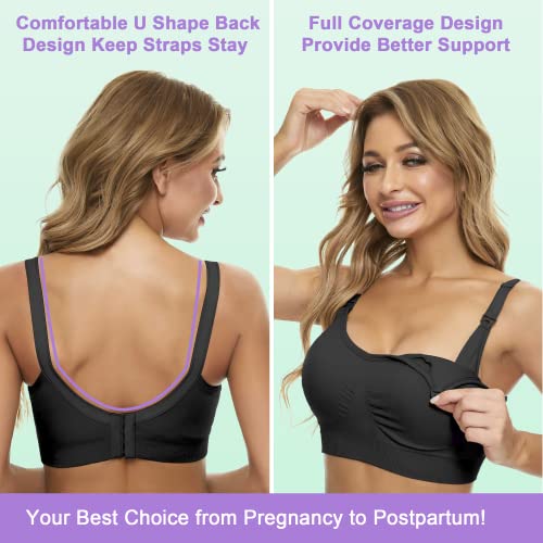 Civikbra 3Pack Nursing Bra For Breatfeeding Seamless Full Bust Maternity Bras For Pregancy Black Beige Gray L #TOP2